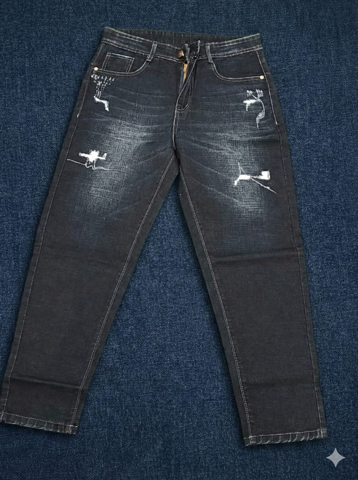 Men’s Light Black Washed Denim Jeans – Grey Fade Effect Slim Fit Casual Wear