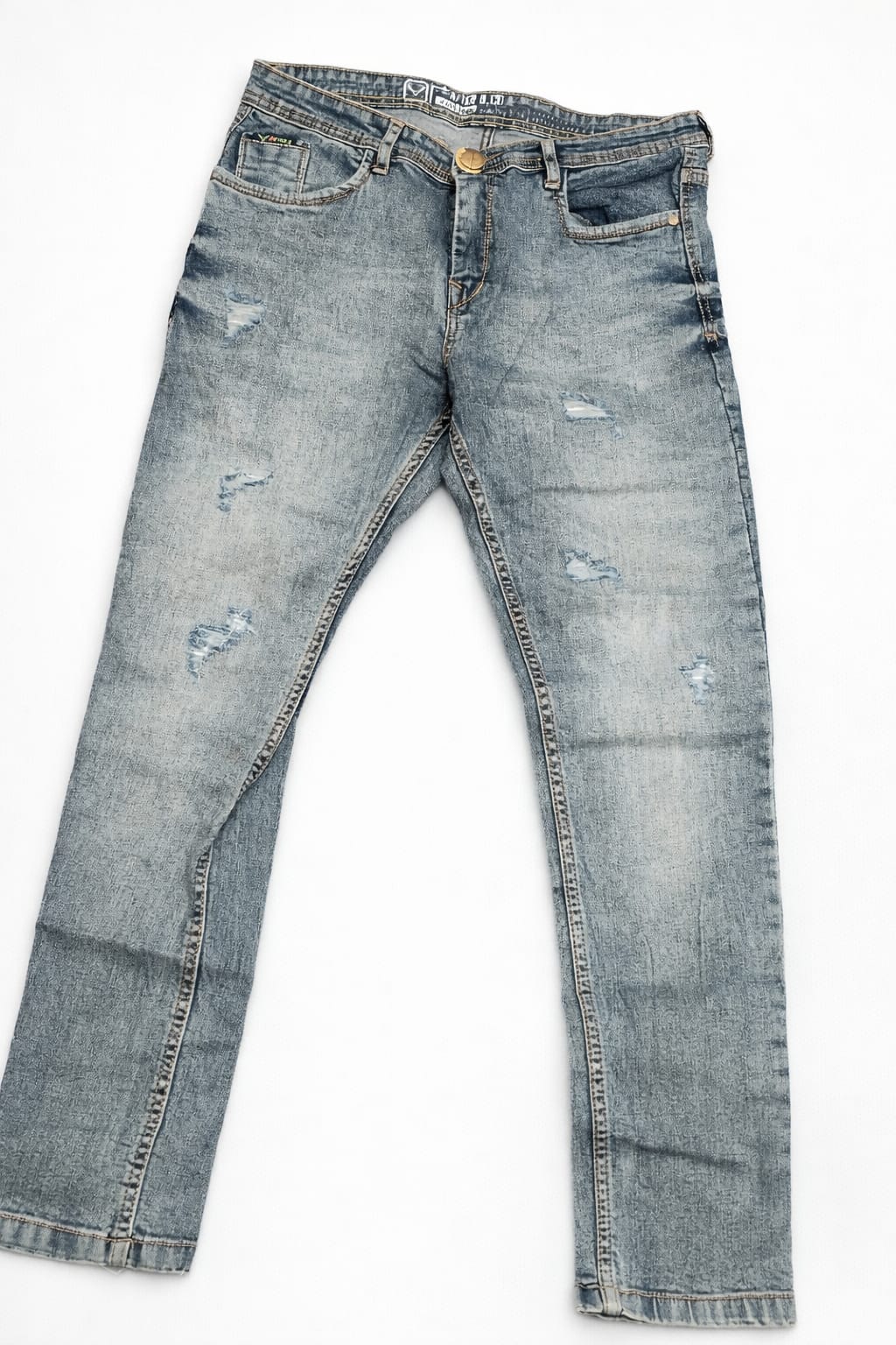 Men’s Light Blue Acid Wash Slim Fit Distressed Jeans