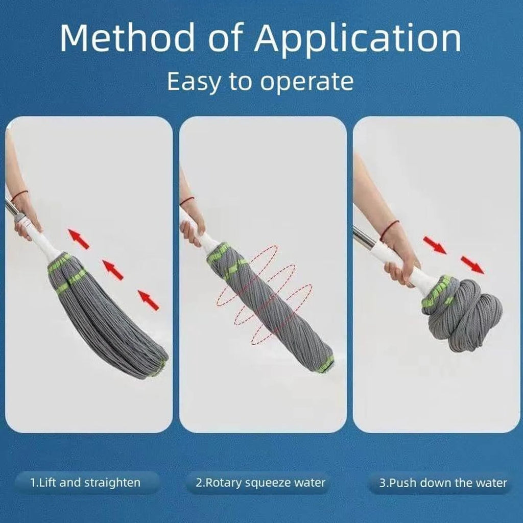 Instructions on how to use a mop with arrows indicating the steps.