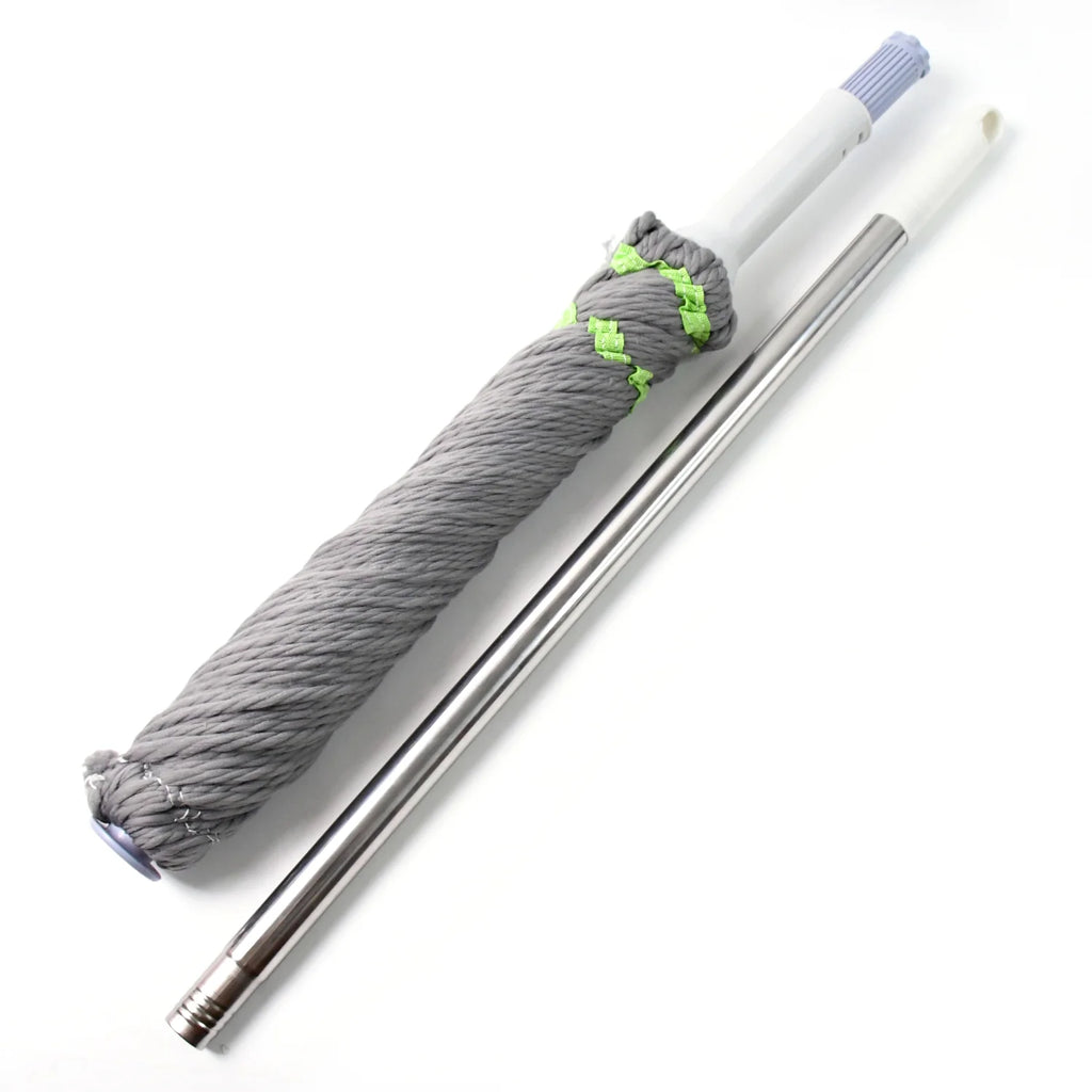 Mop with gray head and white handle on a white background