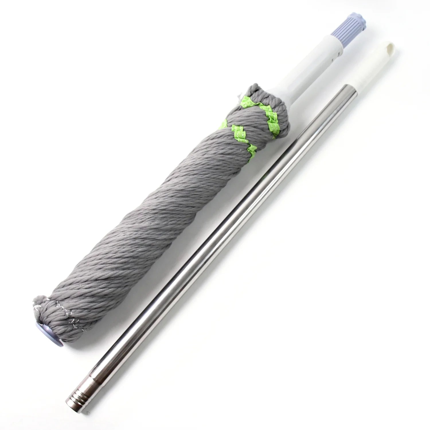 Mop with gray head and white handle on a white background